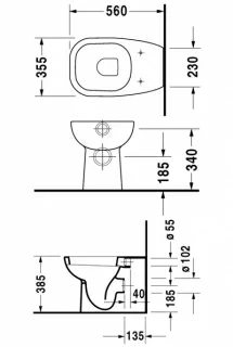 Vas WC la perete pentru rezervor la semiinaltime Duravit D-CODE 35x56 cm