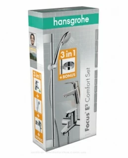 Set baterii 3 in 1 Hansgrohe Focus E2 Confort pentru lavoar, cada si dus cu sistem dus