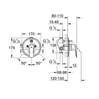 Baterie cada si dus Grohe Eurosmart Cosmopolitan cu corp incastrat inclus