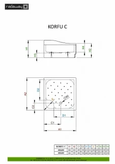 Cadita dus patrata Radaway Korfu C, 90x90X48 cm, panou inclus