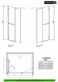 Usa de nisa batanta Radaway Carena DWJ pe stanga 100 cm