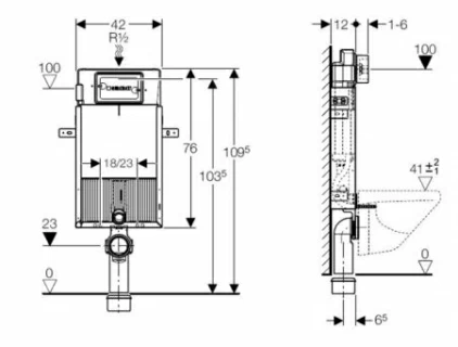 Rezervor incastrat pentru WC suspendat Geberit Kombifix Delta 12 cm grosime
