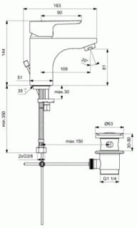 Baterie lavoar monocomanda,Ideal Standard Ceraplan III Grande,set scurgere