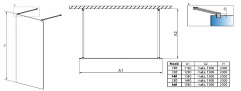 Cabina de dus Walk-In Radaway Modo New I, 150x200 cm, sticla transparenta 