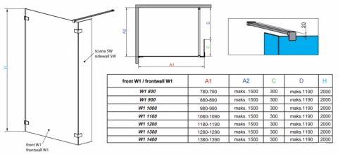 Cabina de dus Walk-In Radaway Euphoria II 130X200 cm 