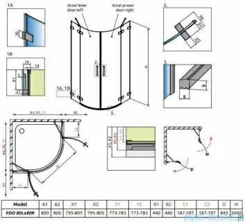 Cabina de dus Radaway Euphoria PDD, 90X200 cm, sticla transparenta, partea dreapta