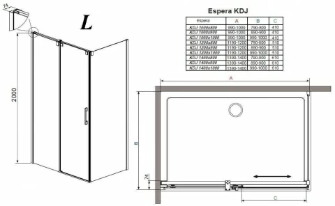 Perete lateral S Radaway Espera KDJ 100X200 cm, sticla transparenta