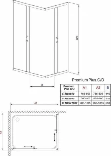 Cabina de dus Radaway Premium Plus C/D patrata 100X100X190 cm usi glisante