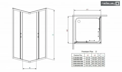Cabina de dus Radaway Premium Plus C/D, transparent 75X90X190 cm