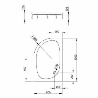 Cadita dus asimetrica semirotunda Radaway Patmos E 120X90X16 cm, acrilica