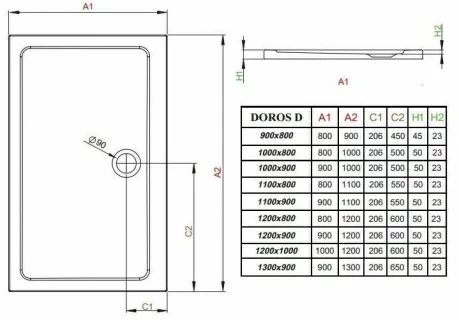 Cadita dus dreptunghiulara Radaway Doros D 100x80x5 cm acrilica