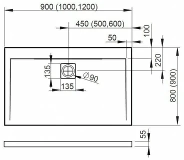 Cadita dus dreptunghiulara Radaway Argos D, 140X90X5,5 cm, acrilica