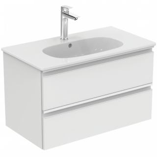 Mobilier baza Ideal Standard Tesi 80cm, alb lucios cu doua sertare si lavoar de la bagno imagine noua