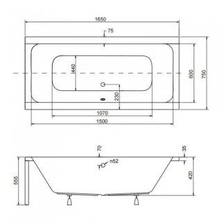 Masca pentru cada Besco Quadro panou frontal si lateral 165X75X52 cm acrilic