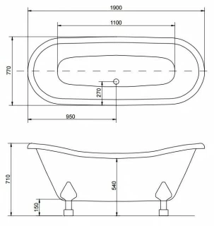  Cada de mijloc Besco Amelia 190x77 cm cu picioare crom