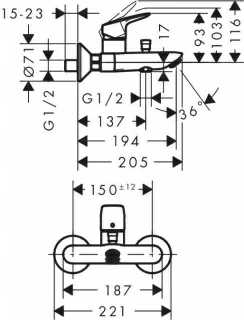 Set baterii 3in1 Hansgrohe Logis baterie lavoar, cada si set de dus Crometta