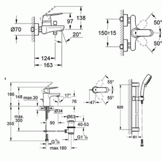 Set baterii 3in1 Grohe Eurosmart Cosmopolitan 