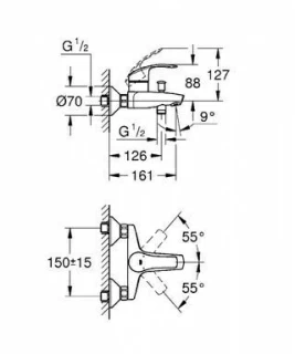 Set baterii 3in1 Grohe Eurosmart New cu baterie lavoar, baterie cada si set de dus cu agatatoare