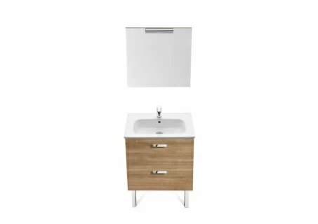 Set mobilier Roca Victoria Basic dulap baza cu 2 sertare 60 x 45cm, lavoar si oglinda cu spot