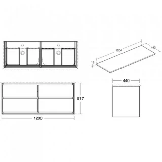 Baza lavoar Ideal Standard Connect Air 120x44xH52 cm, 4 sertare, alb