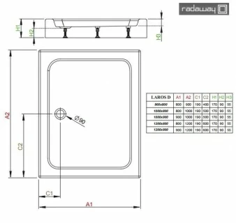 Cadita de dus Radaway Laros D Compact 120 x 80 X H17 cm
