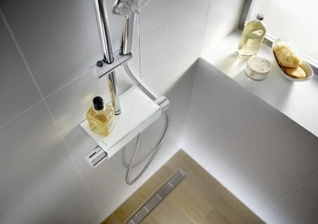 Sistem dus cu baterie termostatica Roca Deck-T Round cu polita