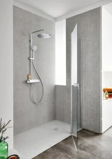 Sistem dus cu baterie termostatica Roca Deck-T Round cu polita