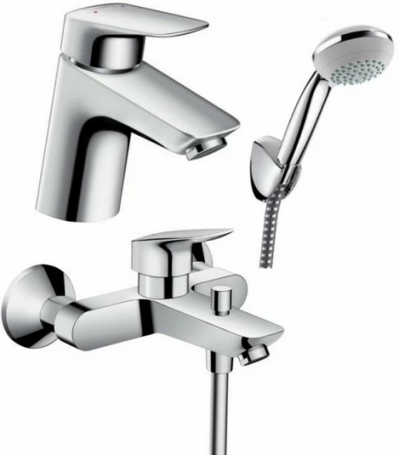 Set baterii 3in1 Hansgrohe Logis baterie lavoar, cada si set de dus Crometta