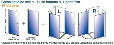 Cabina dus patrata cu usi batante Sanotechik Sanoflex 80 x 80 x H195 cm