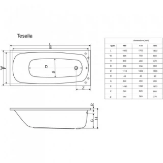 Cada acrilica Radaway Tesalia 180x80 cm