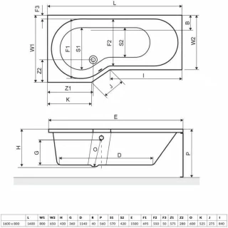 Cada acrilica Radaway Kariteia 160x80 cm