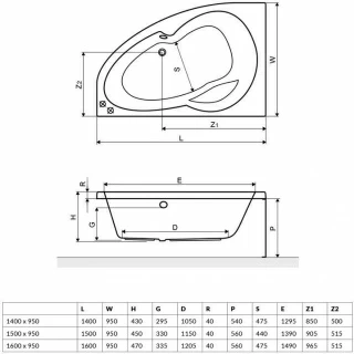 Cada acrilica Radaway Roda 150x95 cm