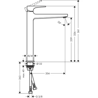 Baterie lavoar Hansgrohe Metropol 260, ventil push-open, pentru lavoar tip bol
