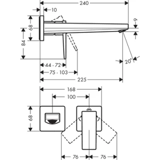 Baterie lavoar Hansgrohe Metropol de perete, pipa 225mm, necesita corp incastrat