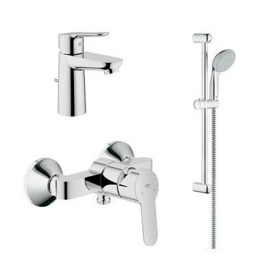 Set baterii 3in1 Grohe - Bau Edge cu baterie lavoar, baterie dus si set de dus Tempesta 