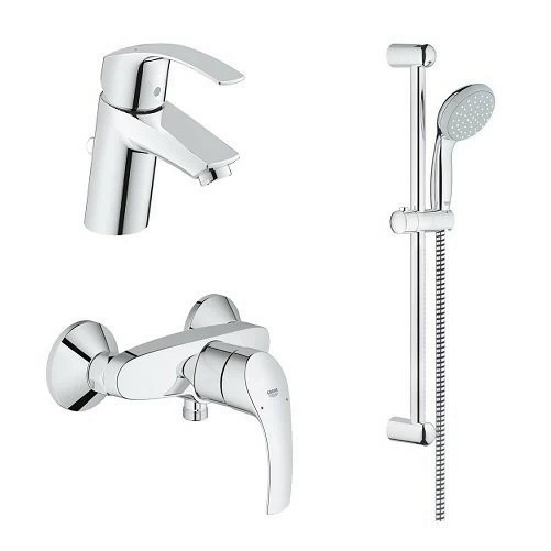 Set baterii 3in1 Grohe Eurosmart cu baterie dus S, baterie lavoar S si set de dus Tempesta