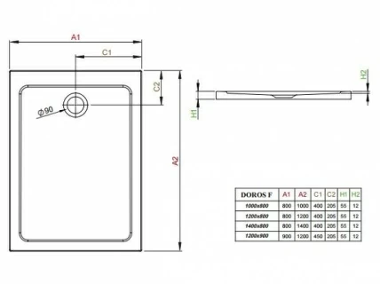 Cadita dus dreptunghiulara Radaway Doros F, 120x90x5,5 cm