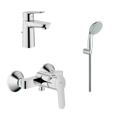 Set baterii 3in1 Grohe Bau Edge cu baterie lavoar, baterie dus si set de dus cu porter Tempesta