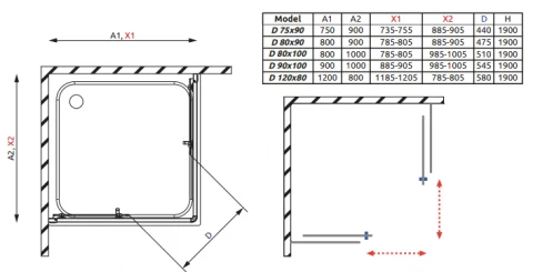Cabina de dus Radaway Premium Plus C/D 90X100X190 cm, usi glisante