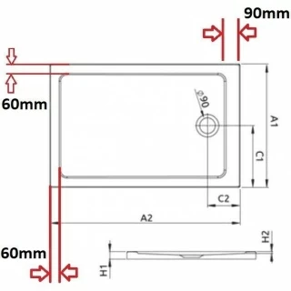Cadita de dus dreptunghiulara Radaway Doros Plus F, 140 x 80 cm