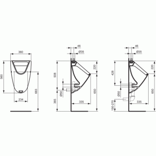 Urinal Ideal Standard Eurovit 56x36 cm cu alimentare superioara