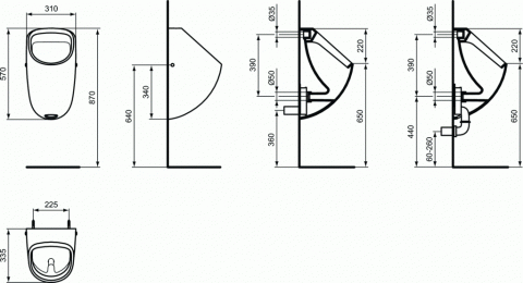 Urinal Ideal Standard Connect cu alimentare prin spate