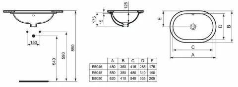 Lavoar oval Ideal Standard Connect 48x35 cm, montaj sub blat