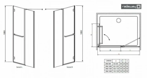 Usa de nisa batanta Radaway Carena DWJ 1100 mm