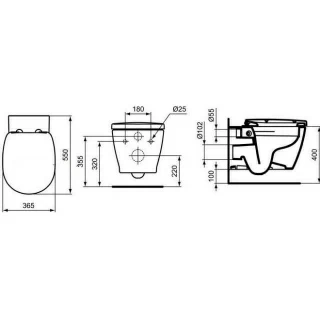 Vas wc Ideal Standard Connect AquaBlade 36,5x54 cm cu montaj suspendat si fixare ascunsa