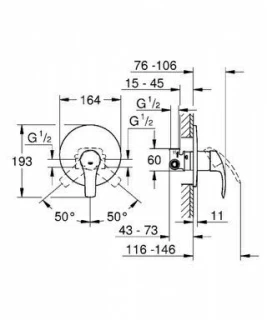 SET baterie dus Grohe Eurosmart incastrata cu corp inclus