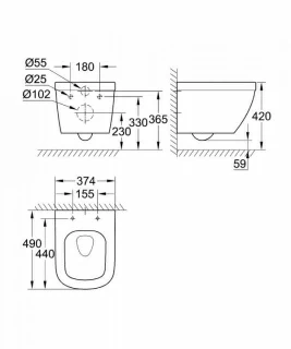 Vas WC suspendat Grohe Euro Ceramic BTW Triple Vortex Rimless 49 x 37,4 cm