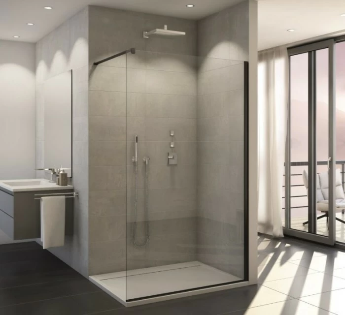 Cabina dus Walk-in SanSwiss Easy 1200xH2000 mm, profil negru mat
