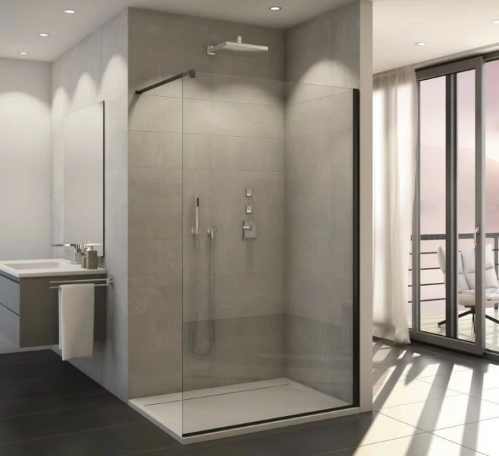 Cabina dus Walk-in SanSwiss Easy 1400xH2000 mm, profil negru mat