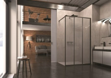 Cabina dus Walk-in SanSwiss Easy Loft Industrie, 90 x H200 cm, profil negru mat